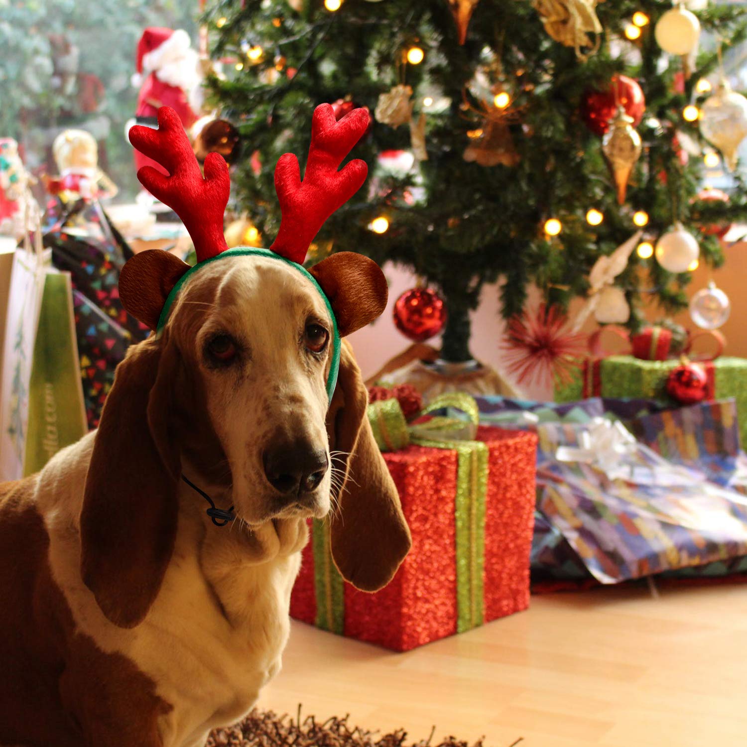 Toozey Adjustable Dog Christmas Costume - Soft Reindeer Antlers with Ears Headband for Medium & Large Dogs | Holiday Pet Outfit for Christmas Photos & Parties