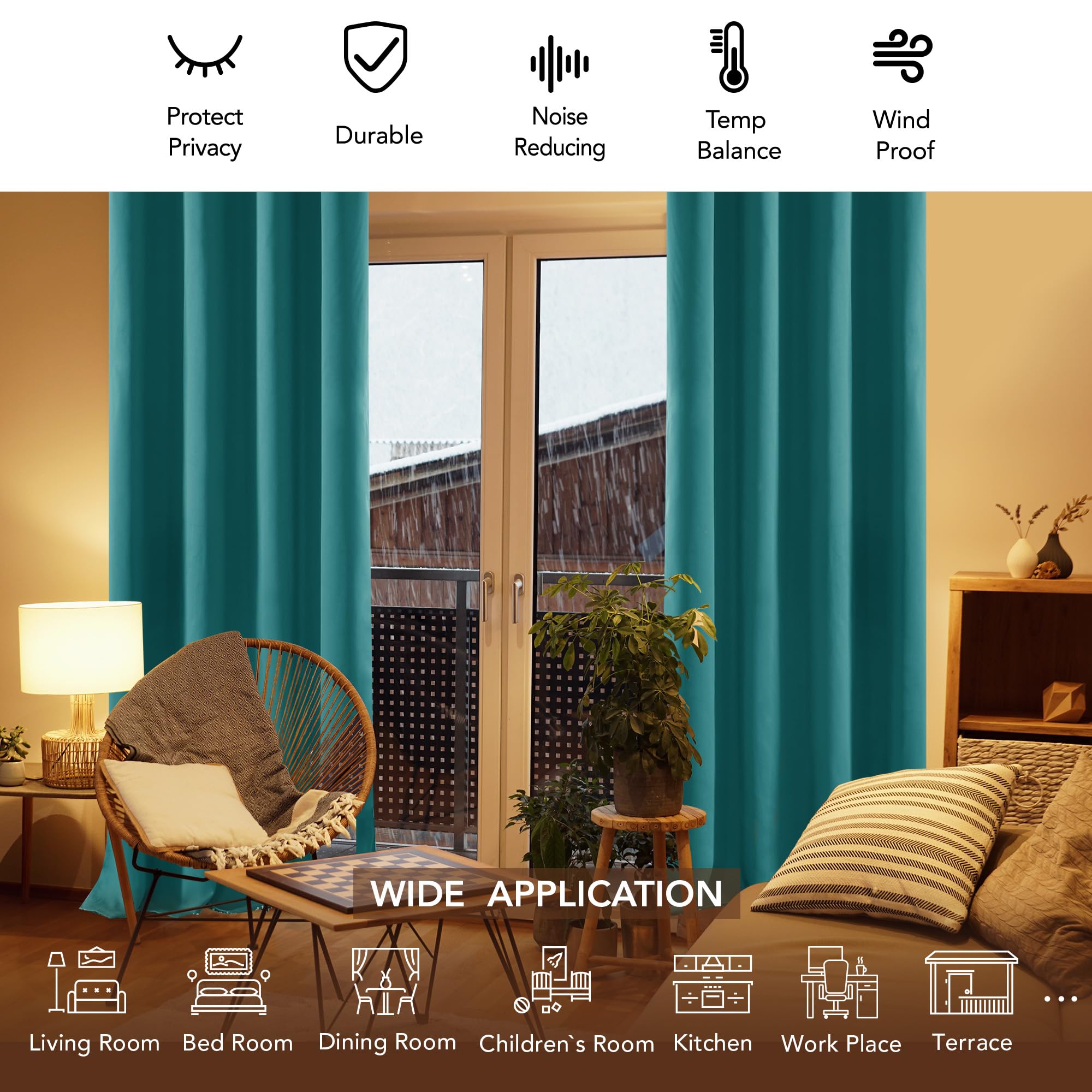 Deconovo Teal Blackout Curtains 2 Panels - Thermal Insulated Room Darkening Drapes for Living Room, Bedroom & Nursery - 52