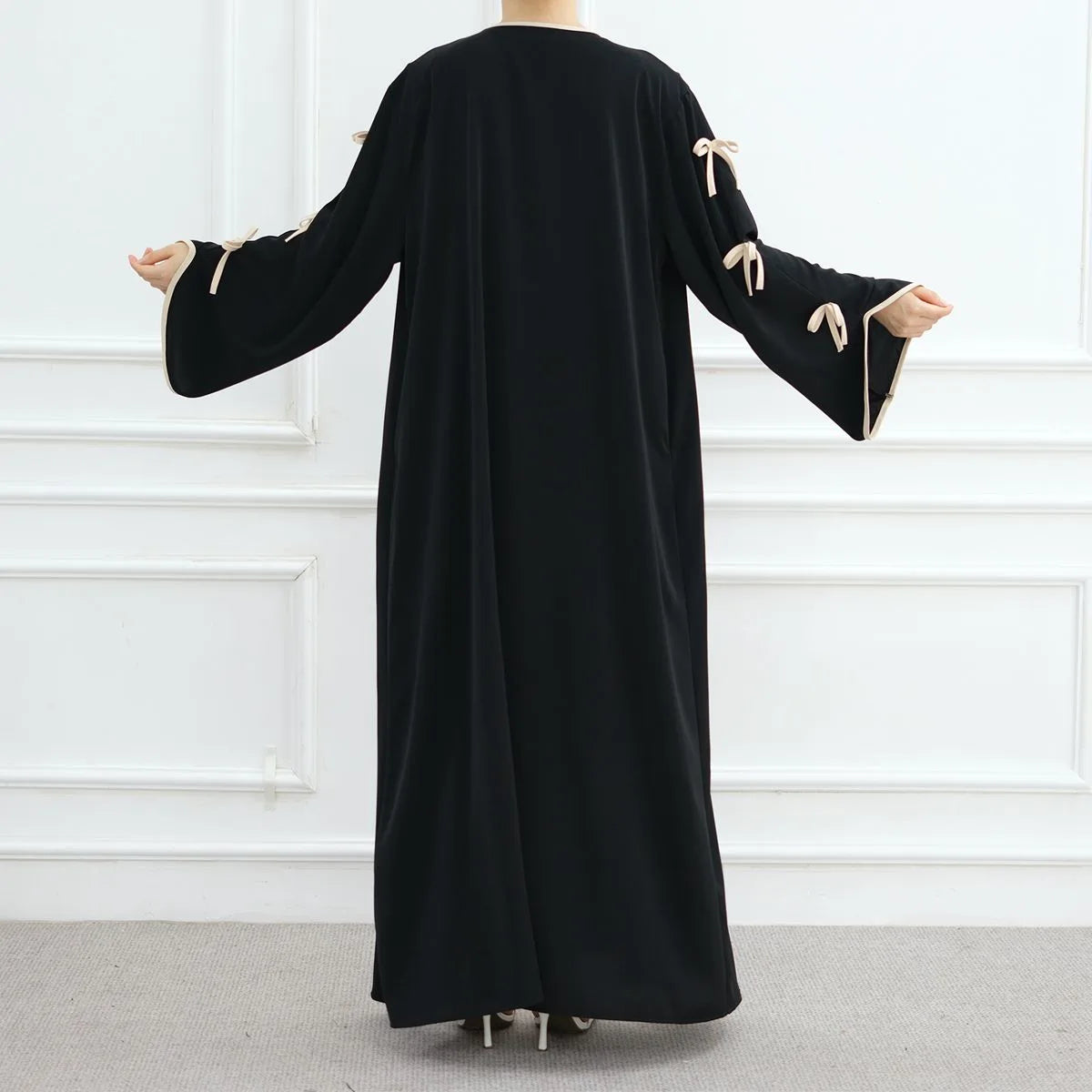 2-Piece Soft Nida Open Abaya Dress Set with Inner Sleeveless Dress - Elegant Muslim Prayer Dress for Women (Beige, #251003) | Perfect for Eid, Ramadan, Mosque & Special Occasions