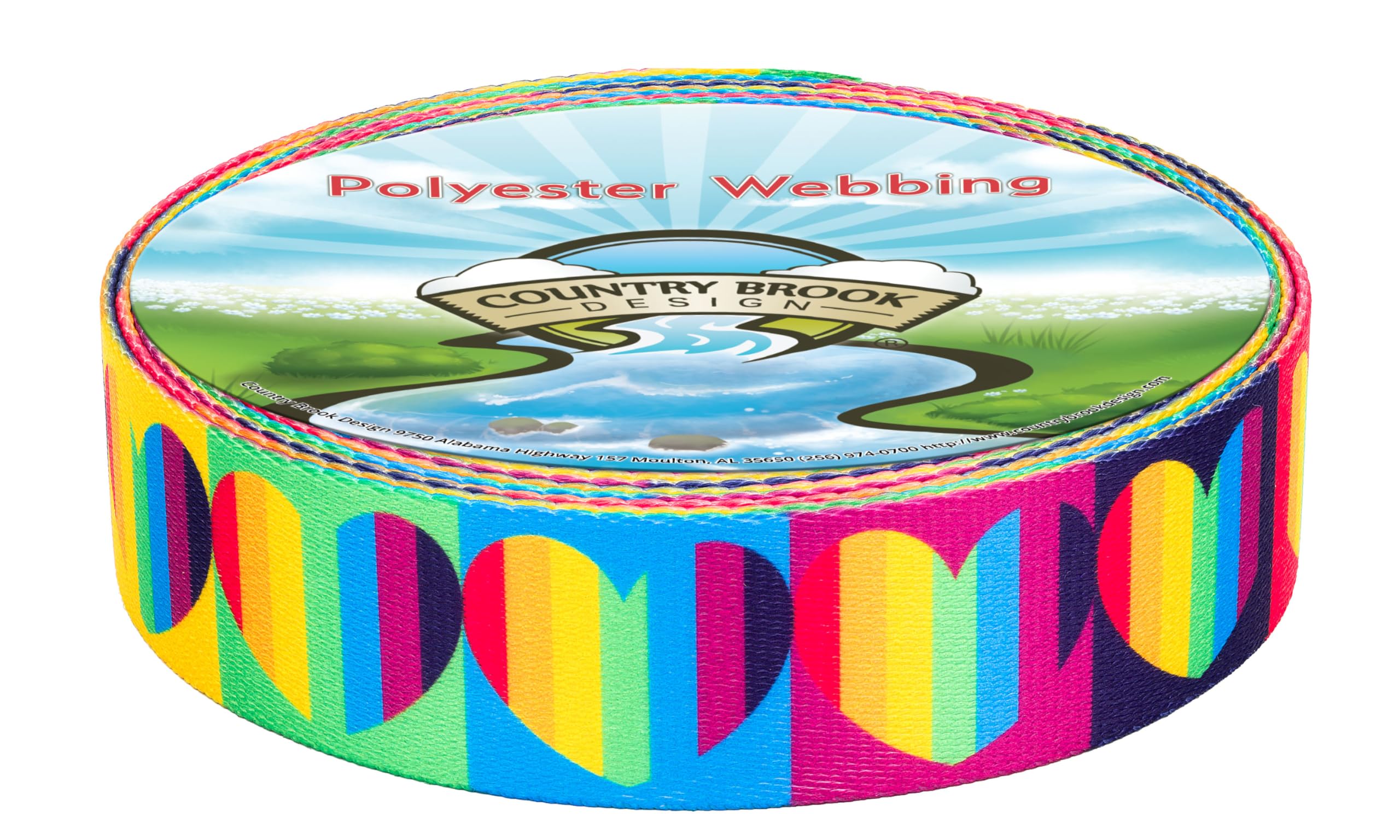 Country Brook Design - Rainbow Hearts Polyester Webbing for DIY Crafts, Sewing Projects & Fashion Accessories | Durable & Colorful Webbing for Bags, Belts & Home Decor