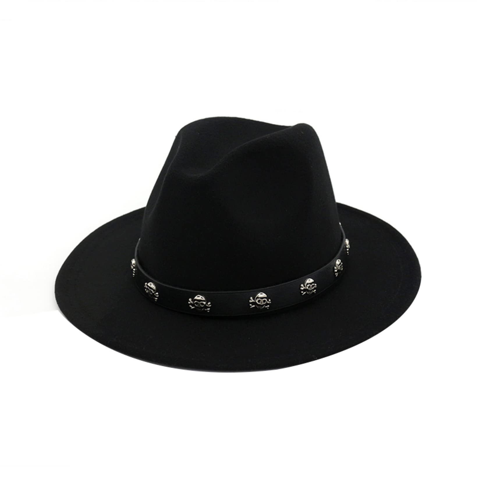 Vintage Wool Felt Fedora Hat for Men & Women - Wide Brim Panama Jazz Style Formal Top Cap with Leather Belt & Skull Rivet Decoration - Perfect for Cosplay, Halloween Costumes, Steampunk Outfits and Vintage Fashion