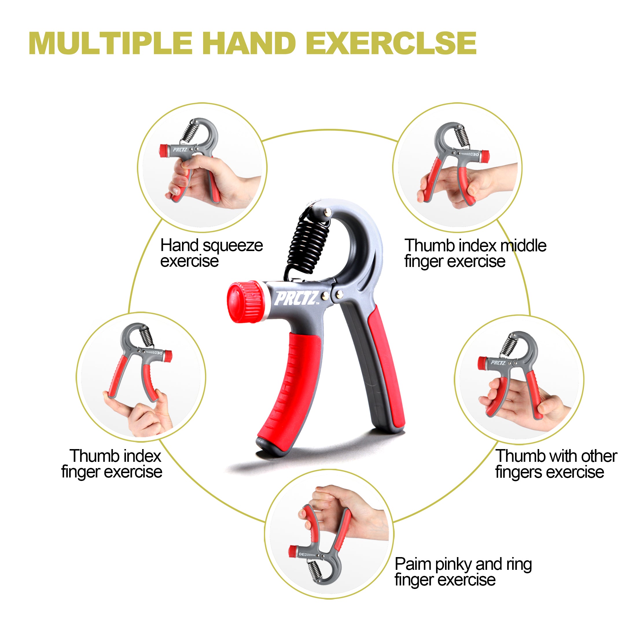 PRCTZ Adjustable Hand Grip Strengthener - 10-30kg (23-66lb) Resistance for Forearm & Finger Strength Training - Perfect for Gym, Office & Physical Therapy