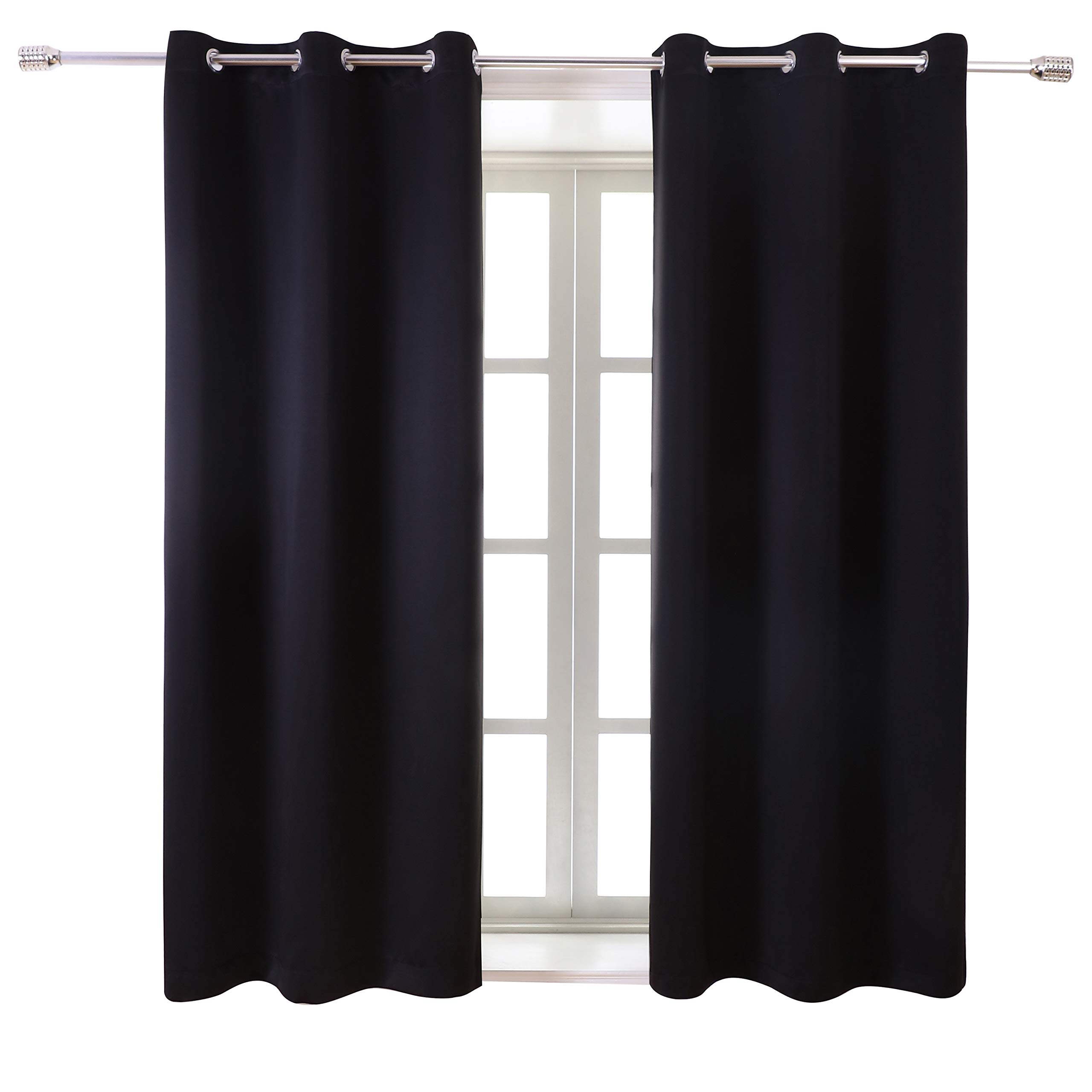 WONTEX Blackout Curtains - Thermal Insulated Room Darkening Window Drapes with Grommet Top for Living Room & Bedroom - 42 x 45 Inches, Black, 2 Panels - Perfect for Home Theater, Nursery & Light Sleepers