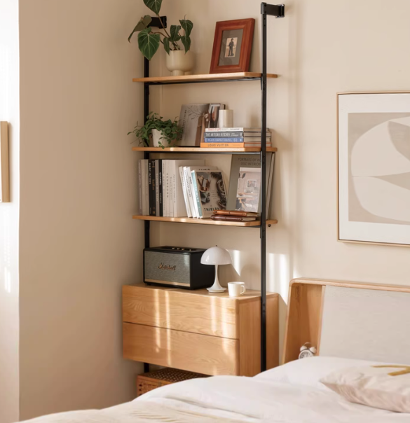 Solid Oak Wood Industrial Style Multi-Tier Storage Shelf - Perfect for Home Office, Garage & Living Room Organization