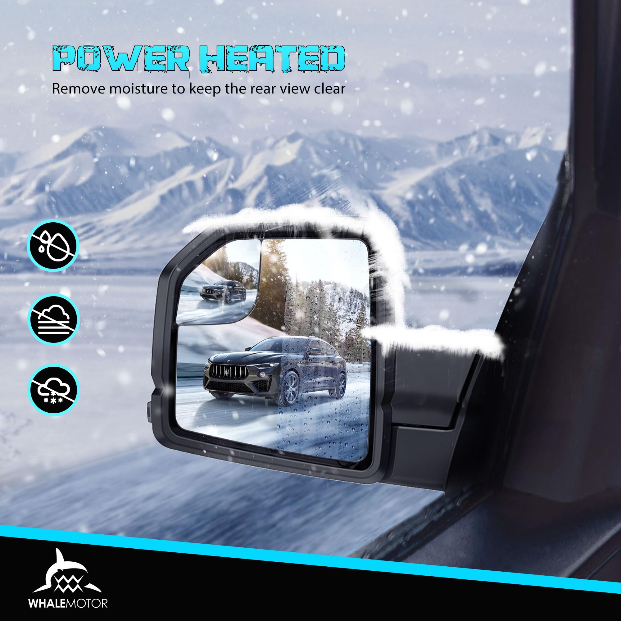 Heated Power Tow Mirrors for 2015-2020 Ford F150 - LED Turn Signal & Temperature Sensor - Perfect for Towing Trailers & Cold Weather Driving