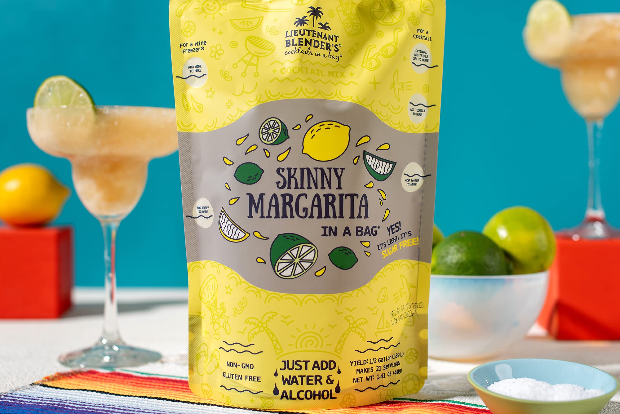 Keto Friendly Skinny Margarita Mix in a Bag - Low Carb Margarita Mix for Cocktails & Mocktails - Makes 1/2 Gallon - Add Tequila, Wine or Enjoy Alcohol-Free (Pack of 1) - Perfect for Parties, BBQs & Summer Gatherings