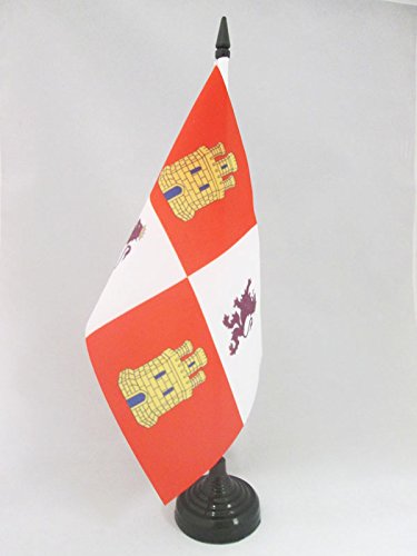 Castile and Leon Table Flag 5x8 Inches | Small Spanish Castilla y León Desk Flag 21x14 cm with Black Plastic Stick & Base | AZ FLAG | Perfect for Office Decor, Spanish Culture Events & Geography Education