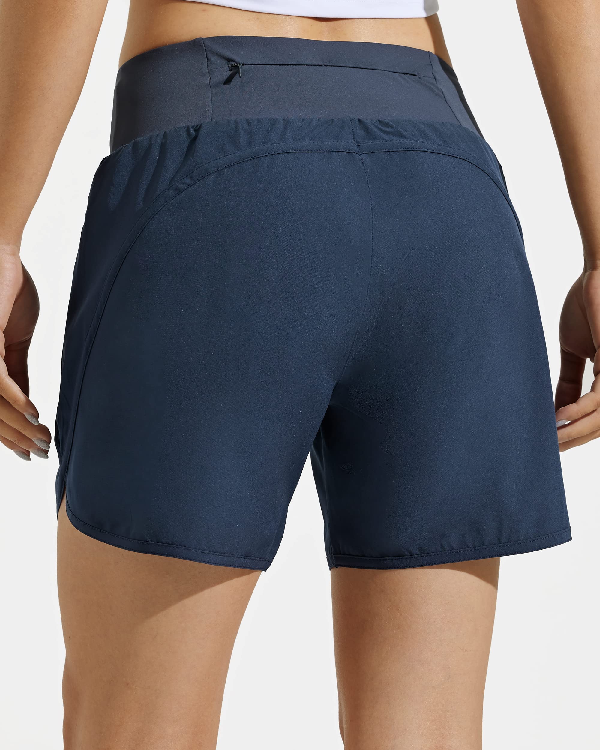 MASKERT Women's 5-Inch Athletic Running Shorts with Zipper Pockets - Quick Dry Gym Workout Shorts with Liner for Yoga, Jogging & Lounge Wear