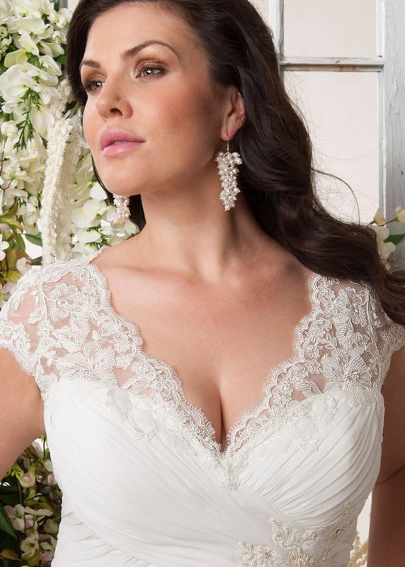 Elegant Applique Lace Wedding Dresses for Women - V Neck Plus Size Beach Bridal Gowns for Bride | Perfect for Beach Weddings, Destination Ceremonies & Romantic Photos