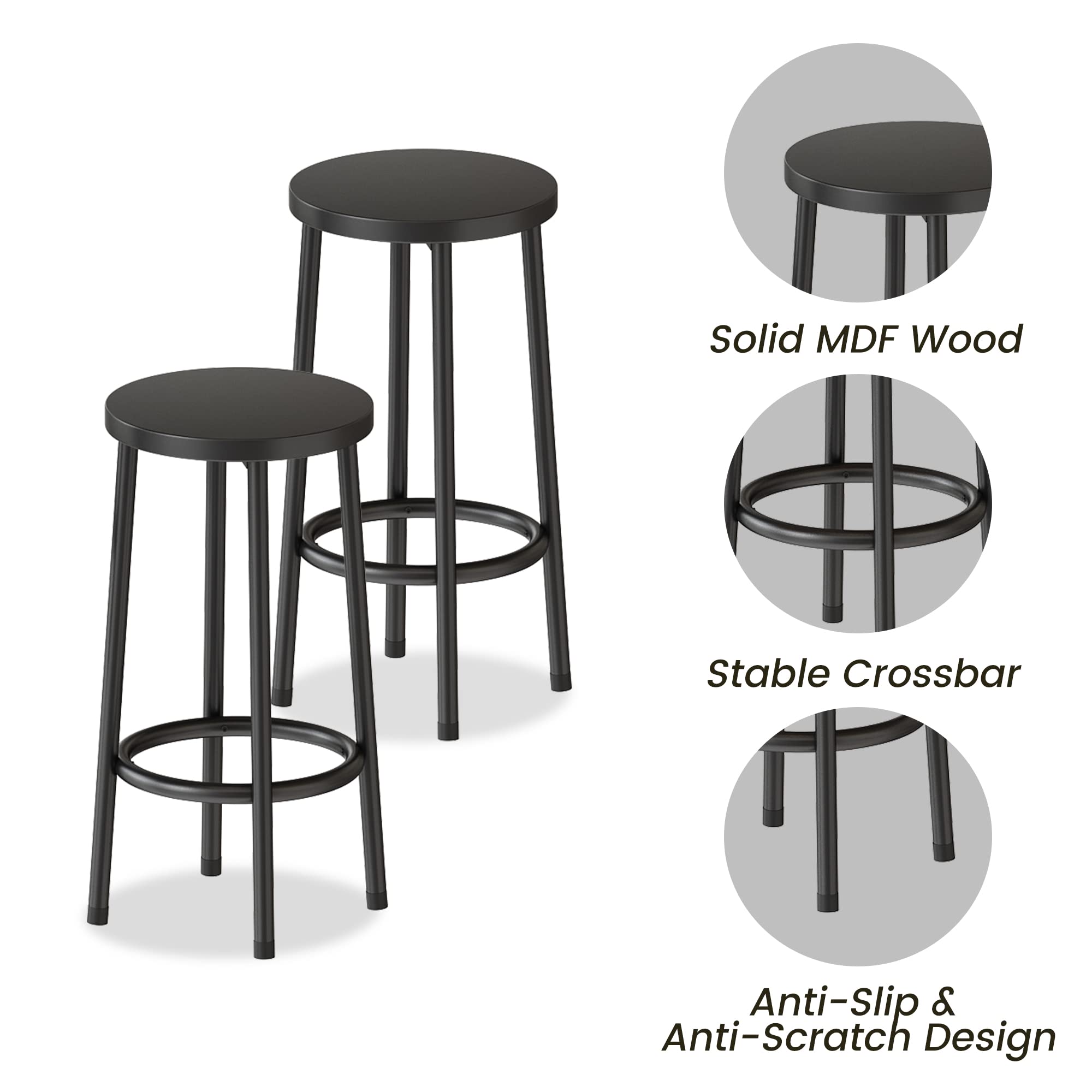 MIERES 5-Piece Industrial Counter Height Dining Table Set for 4 - Wood Kitchen Table & 4 Stools, Black | Perfect for Home Bar, Breakfast Nook, Small Space Living Room & Apartment Dining