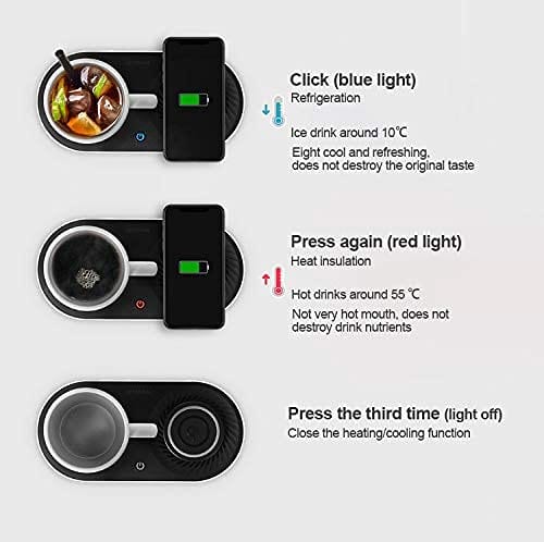 MINXUE Wireless Charging Coffee Mug Warmer & Drink Cooler - 3-in-1 USB Desk Warmer for Coffee, Tea, Wine - Perfect for Home, Office, and Gifts (Black) - Keep Beverages at Ideal Temperature While Charging Your Phone