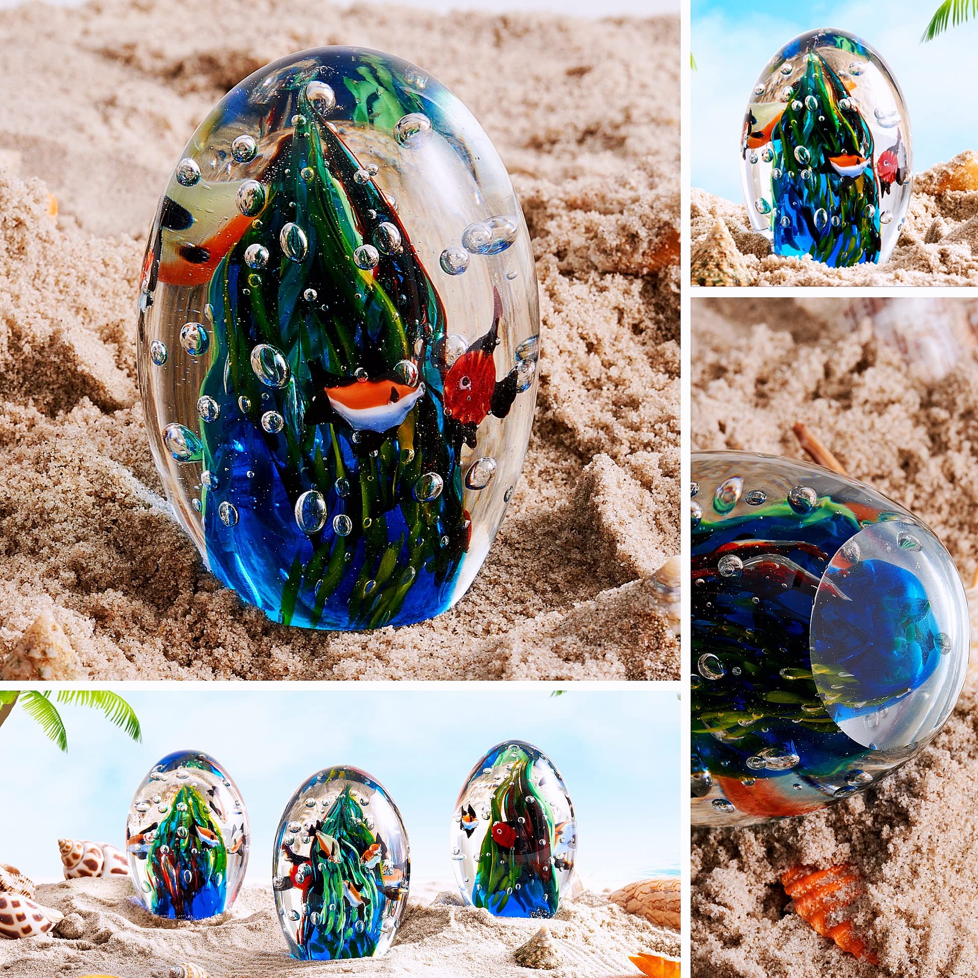 EUSTUMA Hand Blown Glass Underwater World Paperweight - Unique Office Desk Decor, Aquarium Ornament for Ocean Lovers - Perfect Gift for Home, Office & Marine Theme Decorations