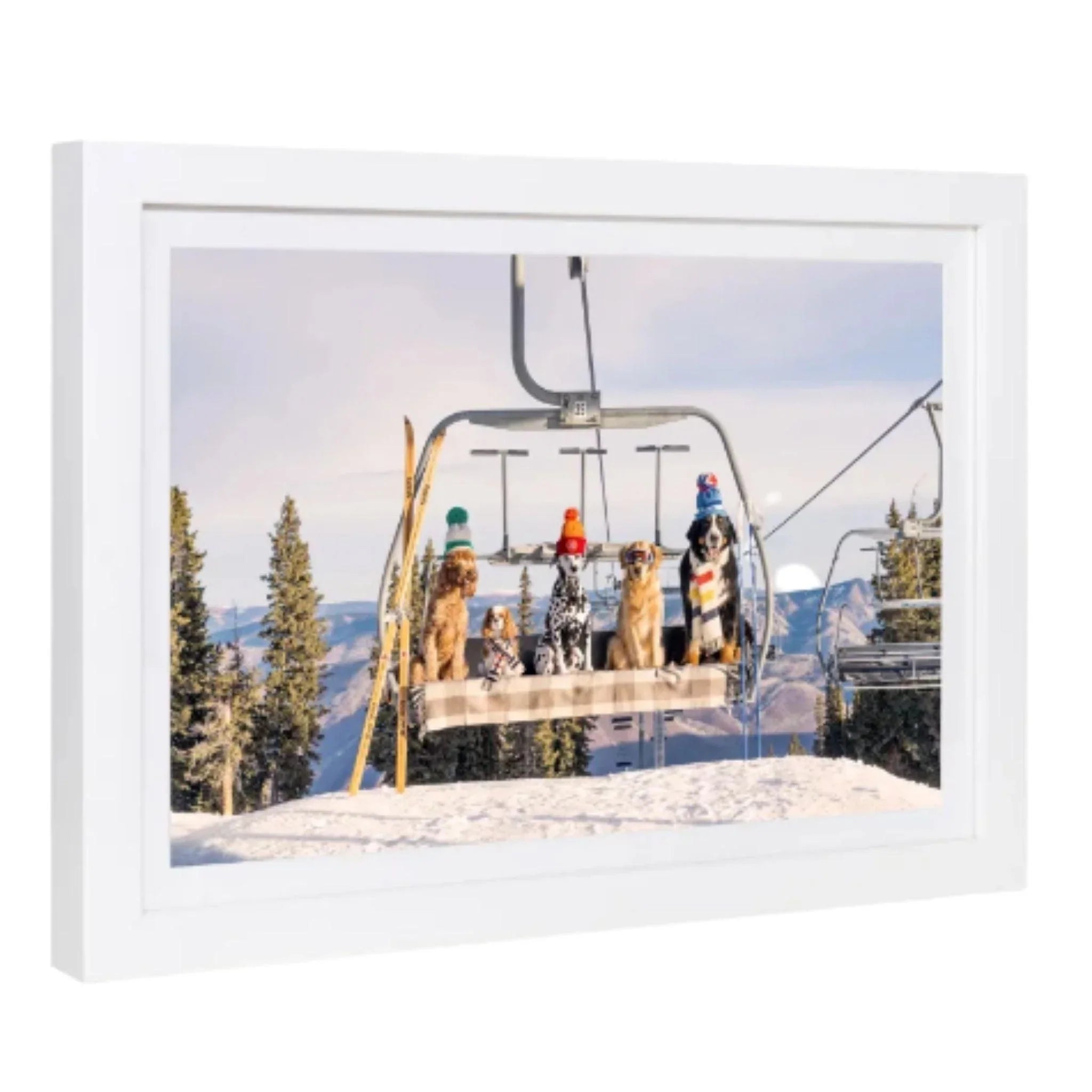 Gray Malin Chairlift Pups Aspen Horizontal Mini Framed Print - Cute Dog Wall Art for Living Room, Bedroom & Office Decor