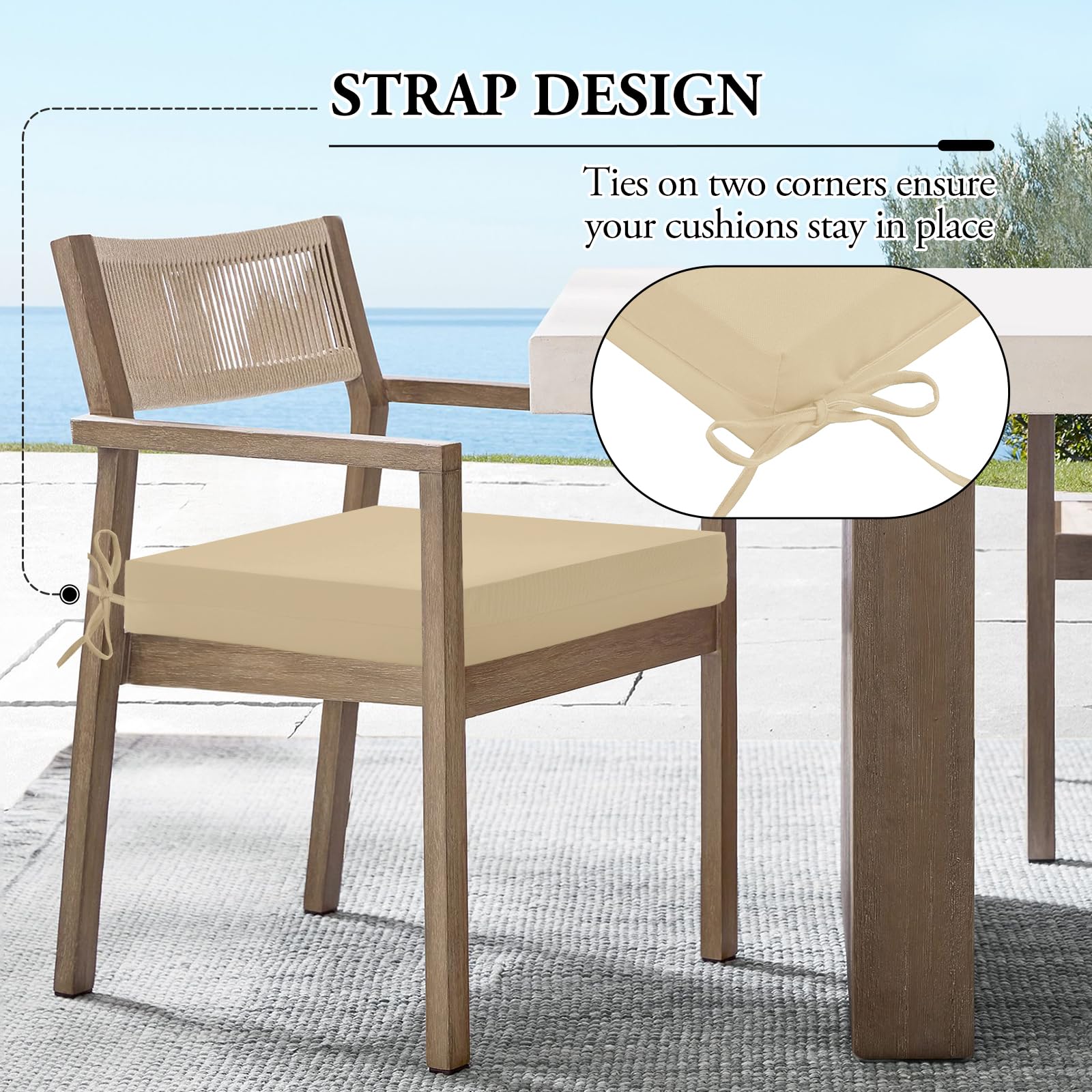 Outdoor Chair Cushions for Patio Furniture - Water Resistant, UV Protected, Set of 4 (18.5