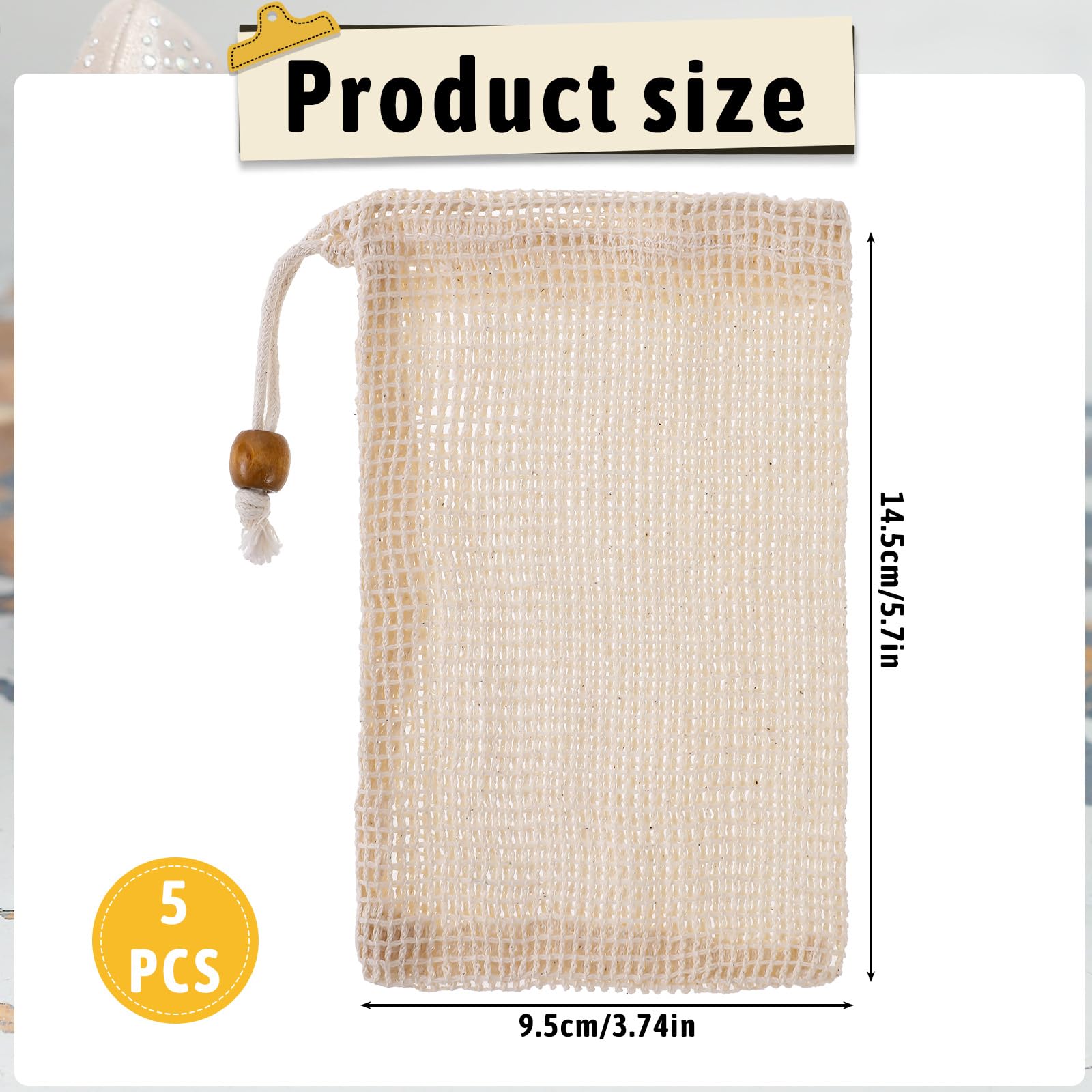 5 Pack Natural Sisal Soap Exfoliating Bags with Drawstring - Eco-Friendly Soap Saver Pouches for Shower, Bath & Travel - Gentle Exfoliation & Foaming Soap Holder for Soft Skin Care