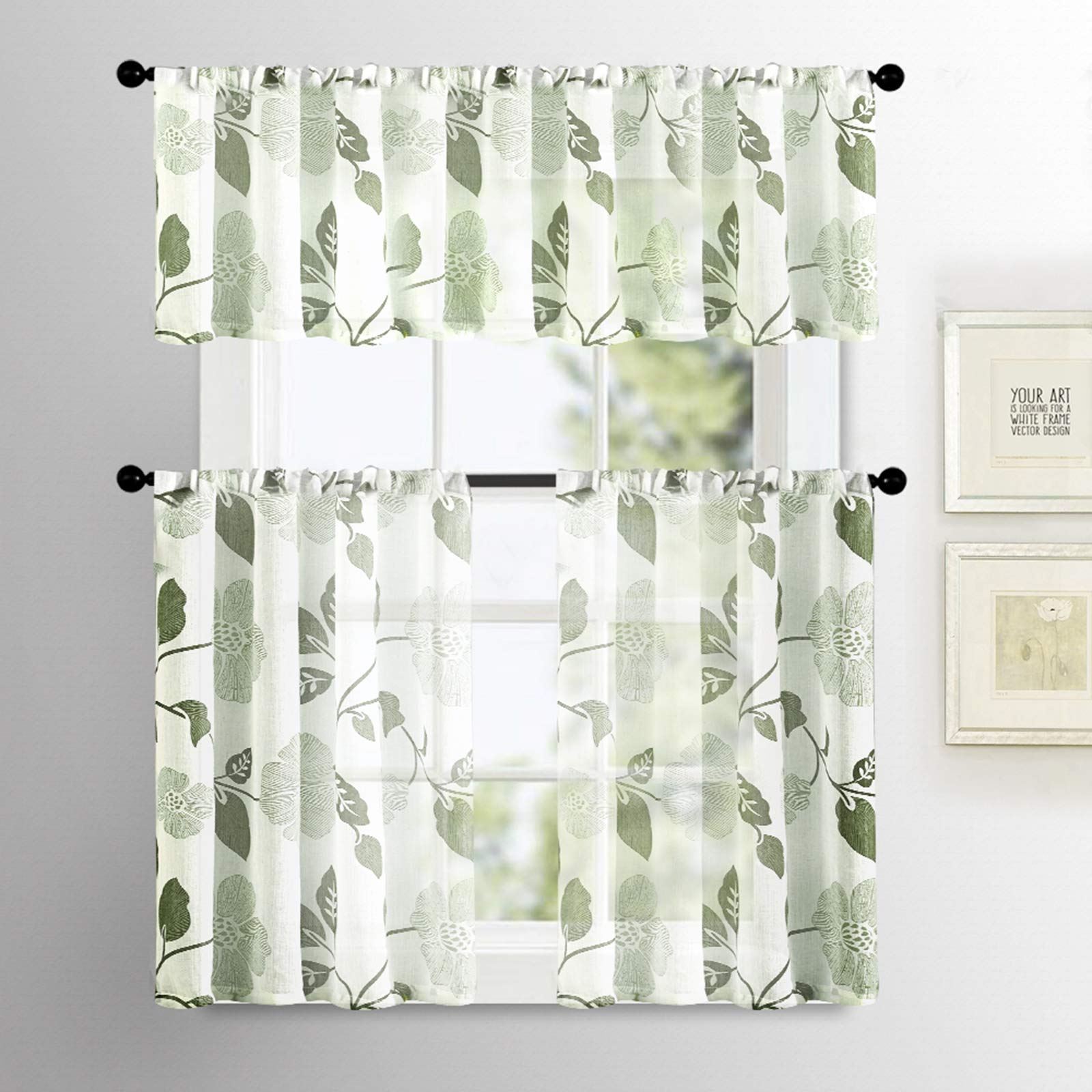 MRTREES Sheer Printed Valance Curtains for Kitchen & Bathroom Windows - Modern Rod Pocket Voile Window Treatment for Basement & Living Room (1 Pack, 54