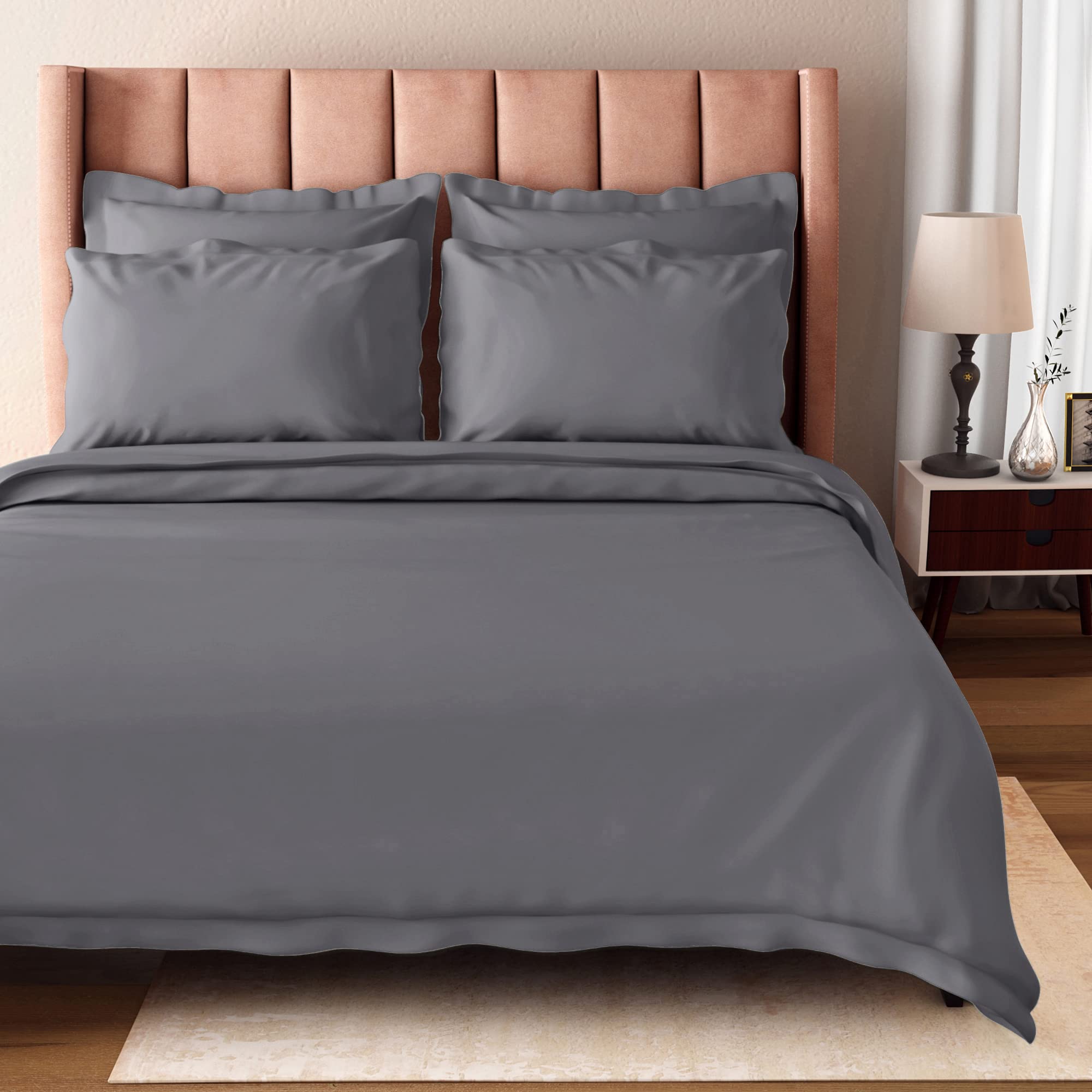 BIOWEAVES 100% Organic Cotton Twin/Twin XL Duvet Cover Set - 2-Piece 300 Thread Count Sateen Weave, GOTS Certified Comforter Cover with Button Closure & Pillow Sham - Gray, 66x90 Inches - Soft & Breathable for Bedroom, Dorm, Guest Room