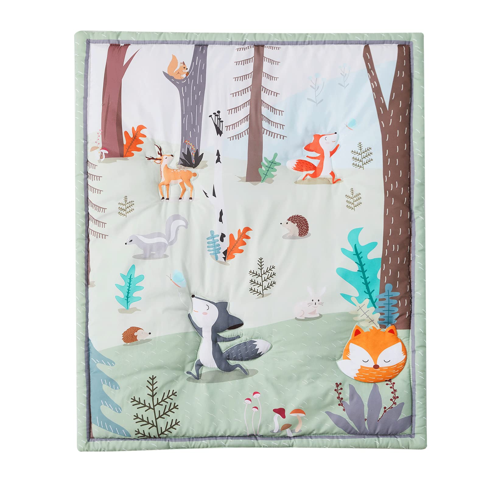 Beeweed 3-Piece Crib Bedding Set for Boys & Girls - Soft Baby Blanket, Crib Skirt & Sheets - Woodland Animal Nursery Theme - Perfect for Newborns & Toddlers' Bedrooms