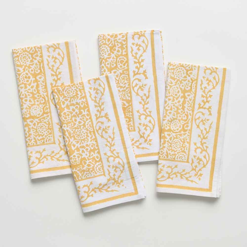 Premium Tapestry Marigold Napkins Set of 4 - 100% Cotton Decorative Table Linens for Dining, Parties & Home Decor