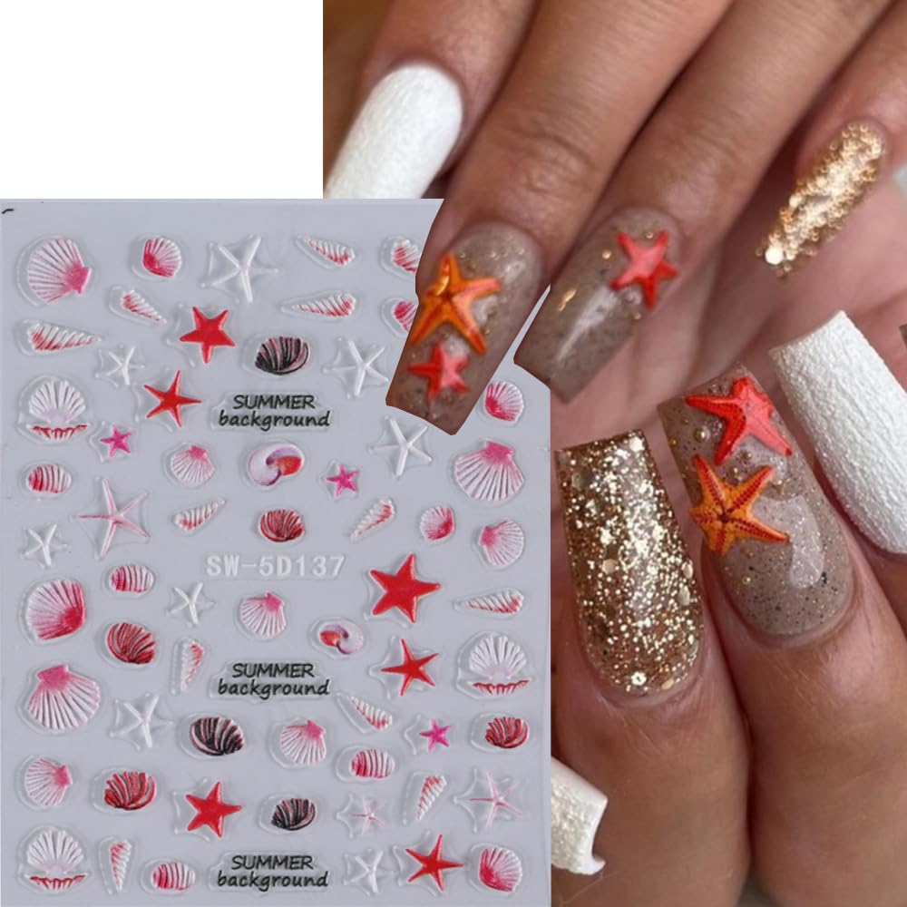 5D Starfish Seashell Nail Stickers - Summer Ocean Nail Art for Women DIY