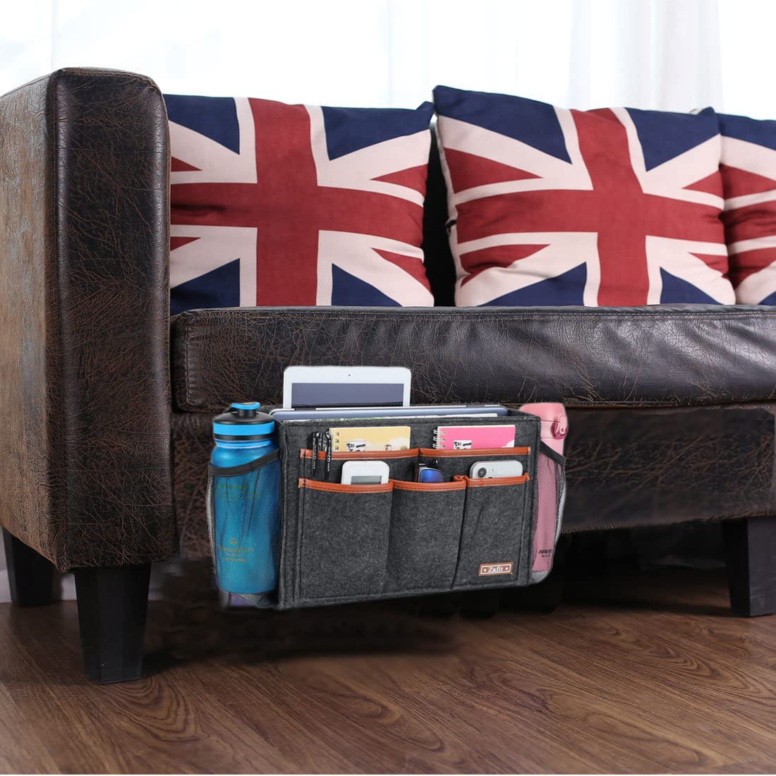 Large Bedside Caddy Organizer - 13.4'' x 18.1'' Oversized Storage Holder for Magazines, Remotes & Phones (Dark Grey) - Perfect for Bedside, Sofa & Wheelchair Organization