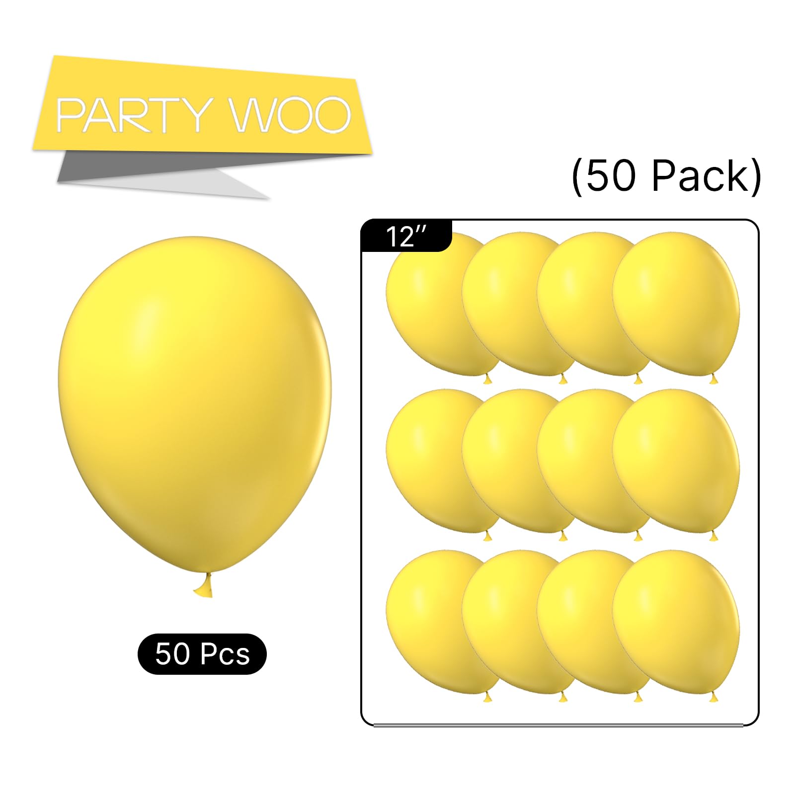 50 Pack 12 Inch Matte Yellow Latex Balloons for Party Decorations - Balloon Garland, Balloon Arch, Birthday Party, Baby Shower, Wedding & Holiday Celebrations (Yellow-Y55)