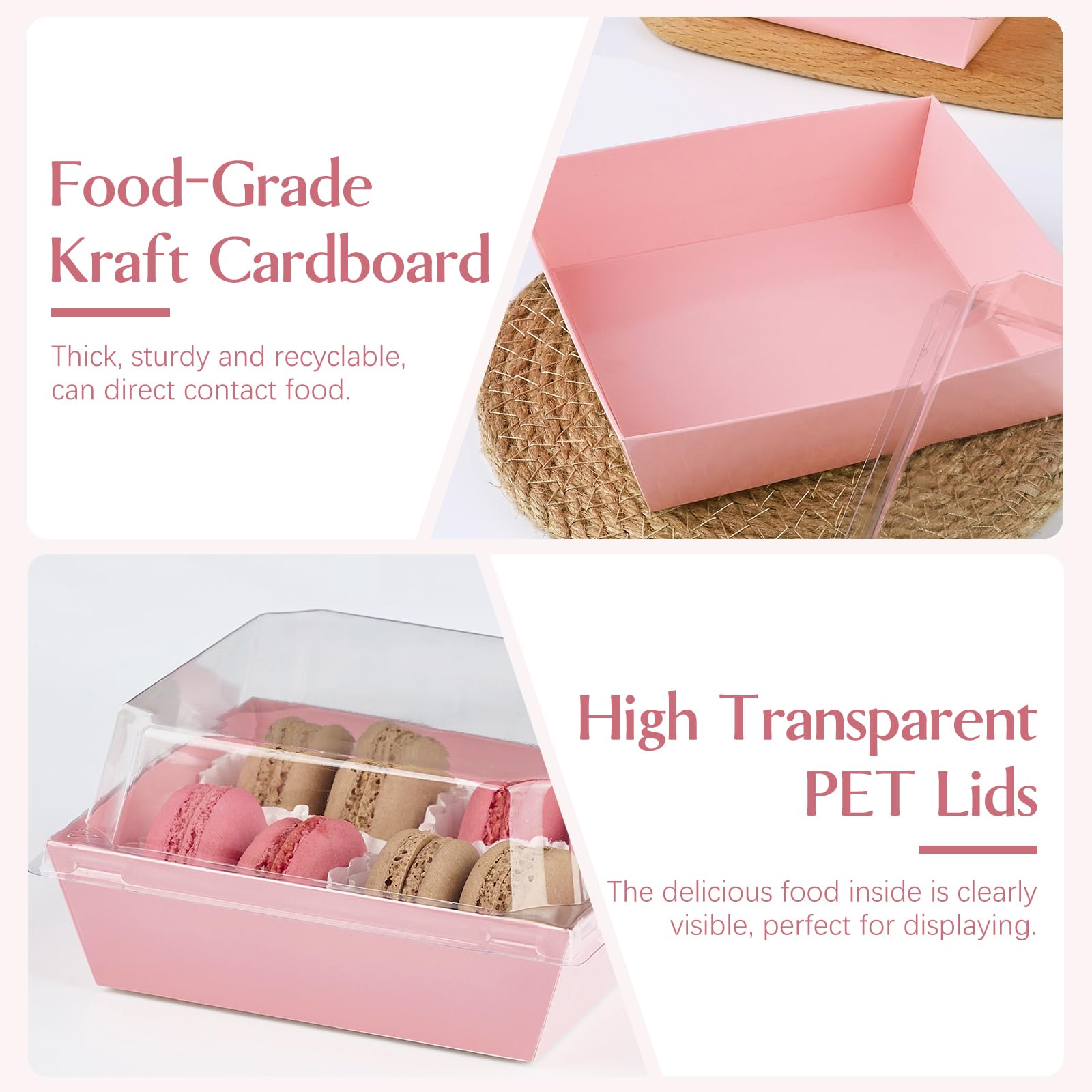 50 Pack 5 Inch Pink Square Paper Charcuterie Boxes with Clear Lids - Small Bakery To-Go Containers for Cake Slices, Desserts, Cookies, Sandwiches & Strawberries | Perfect for Parties, Catering & Gift Packaging