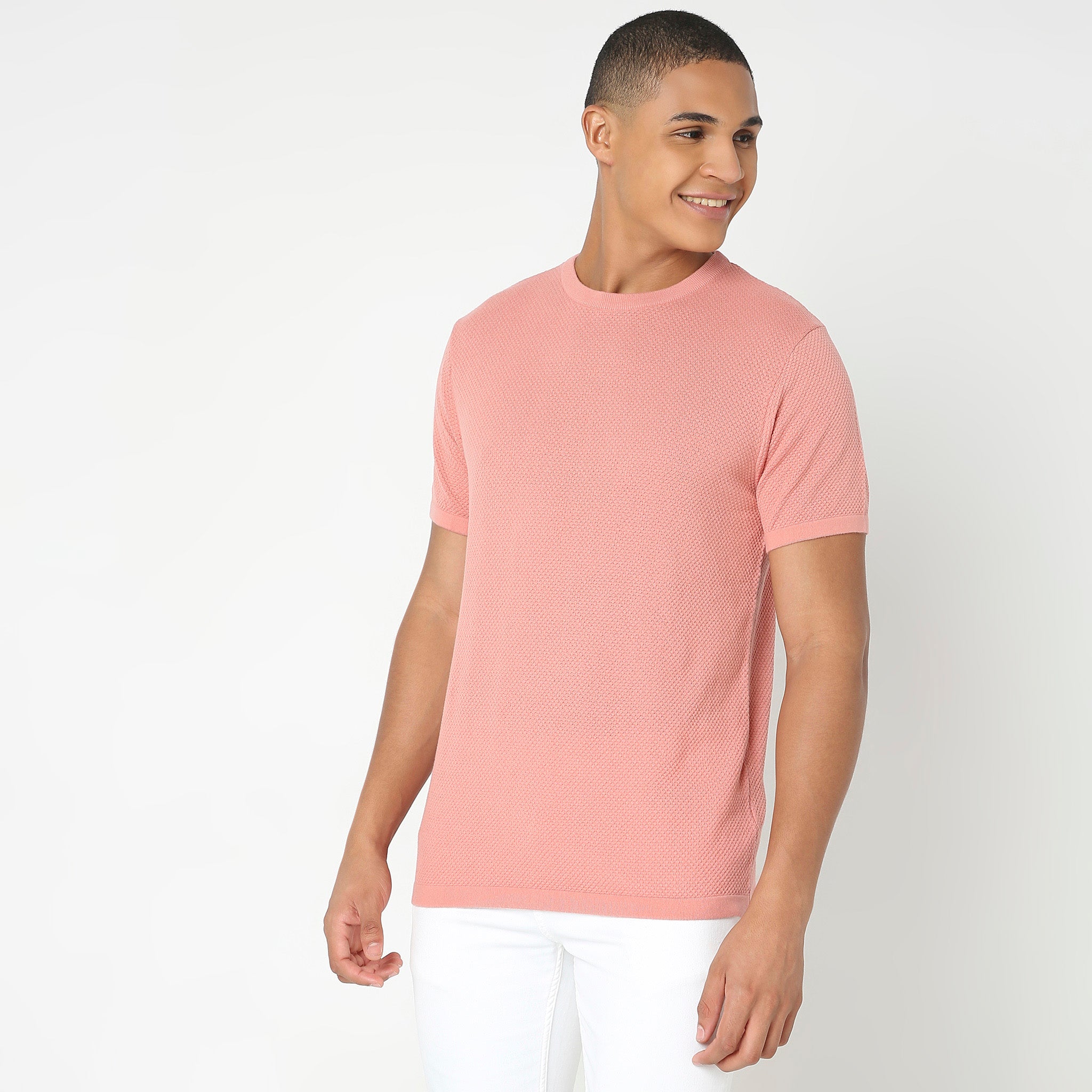 Hand Knit Jersey™ Modern Smart Flat Knit Crew Neck T-Shirt - Soft, Comfortable Regular Fit Cotton Tee for Men | Perfect for Casual Wear, Office & Everyday Outfits