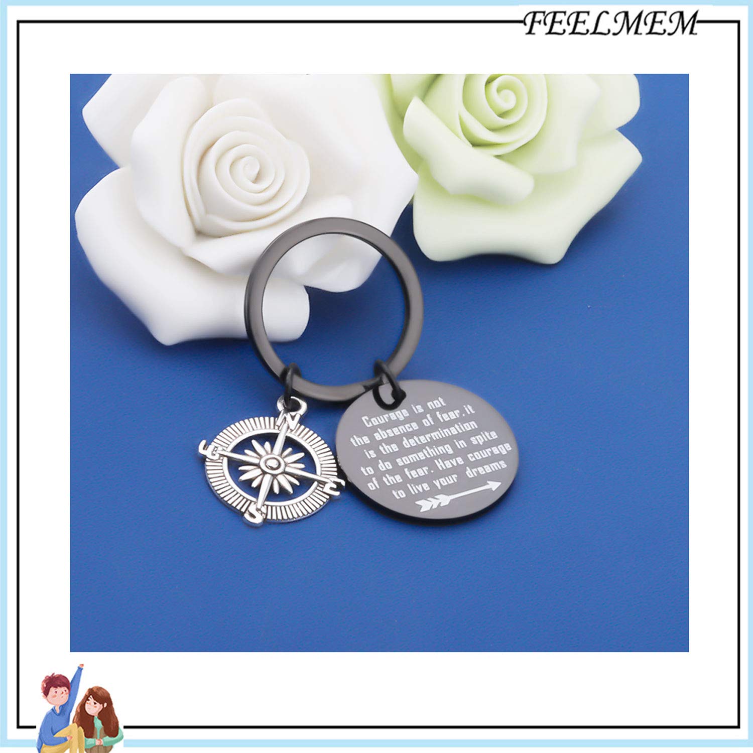 FEELMEM Inspirational Keychain - 'Courage Is Not The Absence of Fear' Graduation Gift, Compass Keychain for New Adventures (Perfect for Graduates, Travelers & Motivational Gifts)