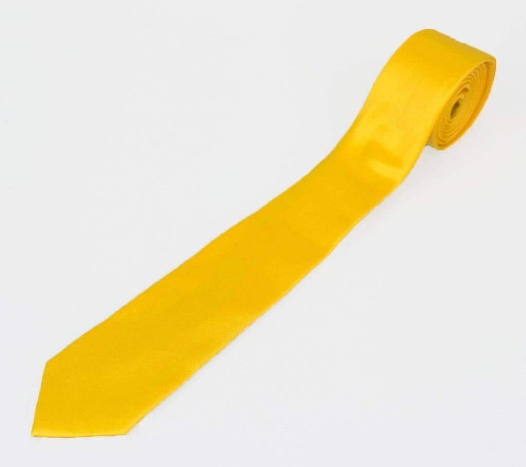 Cavani Men's Lemon Yellow Plain Satin Necktie Set - Formal Business Tie for Weddings, Office & Special Occasions