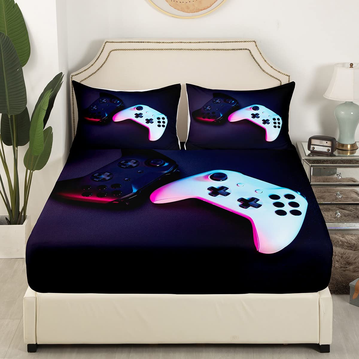 Feelyou Queen Size Gaming Bedding Set for Boys & Teens - Breathable Video Game Bed Cover with Deep Pockets - Perfect for Game Rooms & Teen Bedrooms