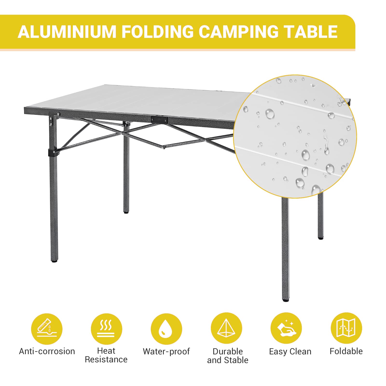 KingCamp Aluminum Folding Camp Table - Lightweight Portable Roll Up Outdoor Picnic Table for Camping, Hiking, BBQ, Beach & Backyard Use