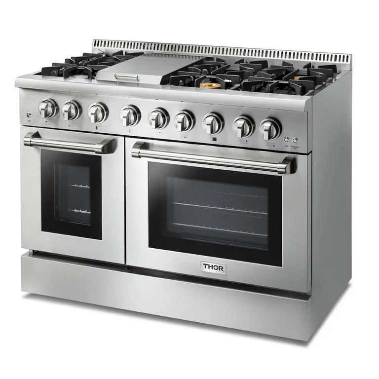 Thor Kitchen HRD4803U 48-Inch Stainless Steel Gas Range with 6.7 cu ft Electric Oven - 6 Sealed Burners, Convection Baking - Perfect for Home Chefs & Large Family Cooking