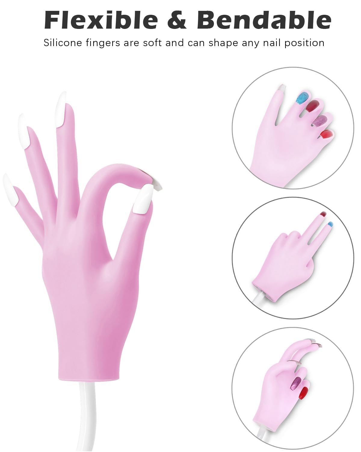 Professional Silicone Practice Hand for Acrylic Nails - Flexible Bendable Training Hand with Clear Nail Tips (Purple) - Perfect for Nail Art Students, Beginners & Salon Practice - Durable & Non-Slip Design for Realistic Nail Training