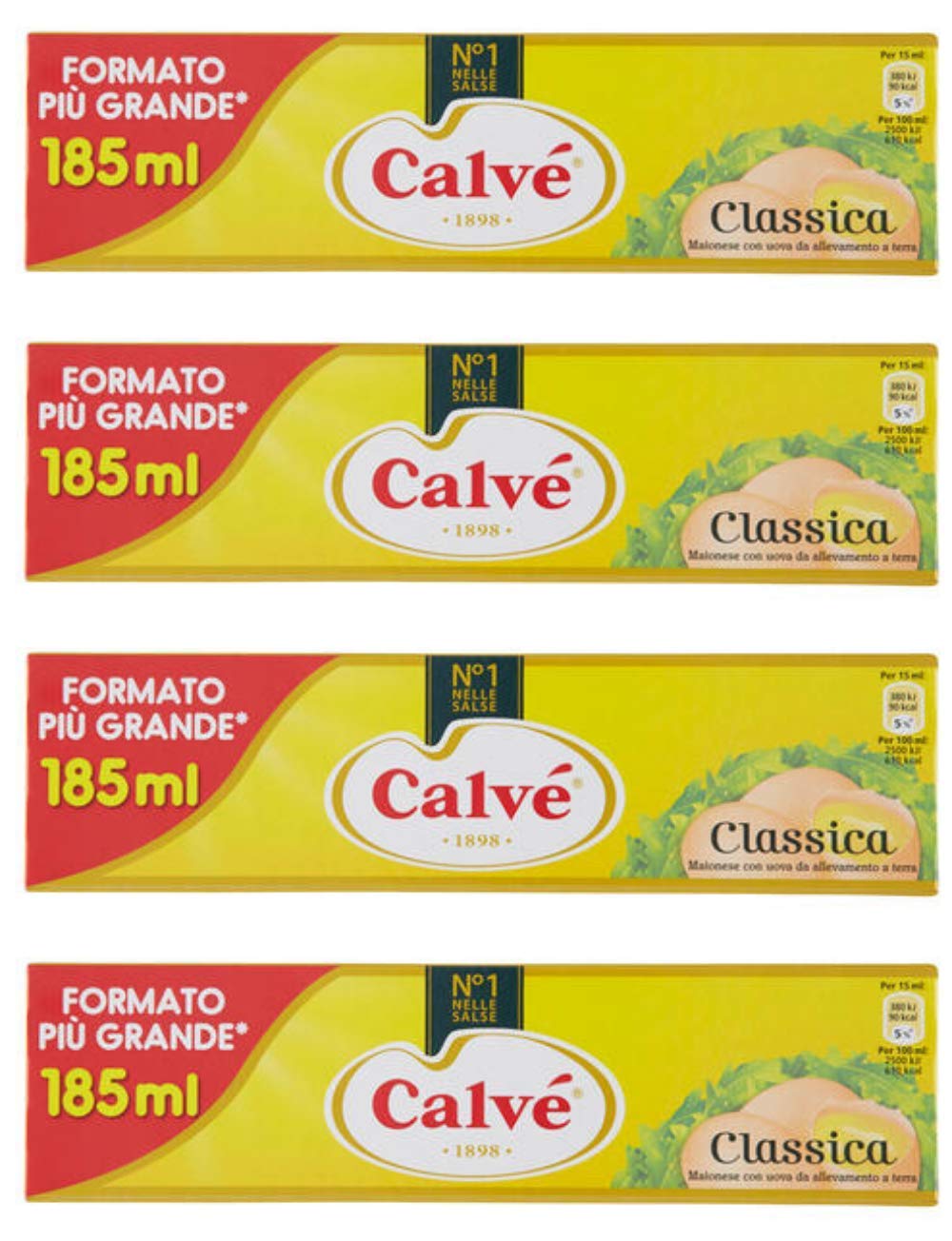 Calvé Classica Gluten Free Italian Mayonnaise 185ml (Pack of 4) - Authentic Italian Import for Sandwiches, Salads & Cooking