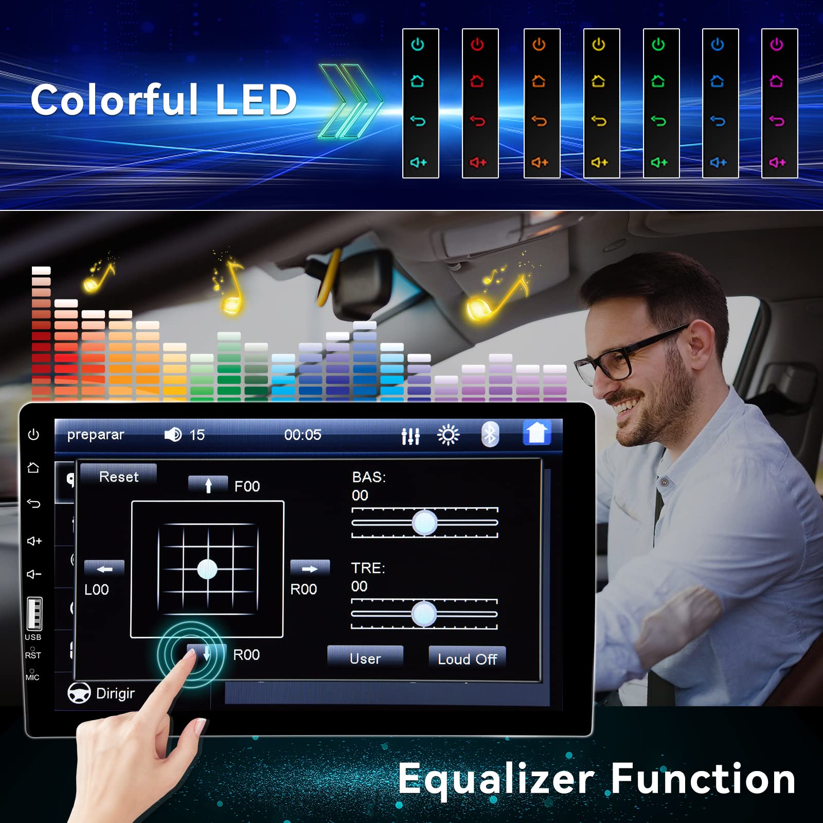 9 Inch HD Touch Screen Single Din Car Stereo with Bluetooth, Backup Camera & External Mic - MP5 Player, Mirror Link, SWC, USB, EQ - Perfect for Hands-Free Calling & Safe Reversing