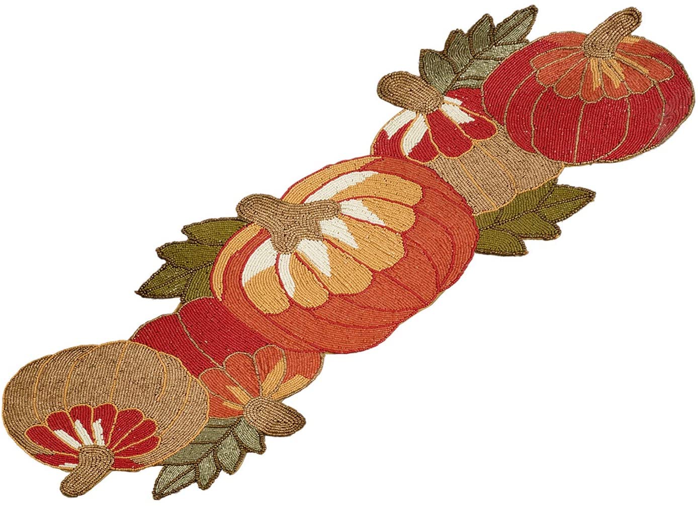 Fennco Styles Contemporary Beaded Pumpkins Table Runner - 13x35 Inch Orange Thanksgiving Decor for Dining Table, Fall Home Decor, Holiday Dinner Party & Autumn Centerpiece