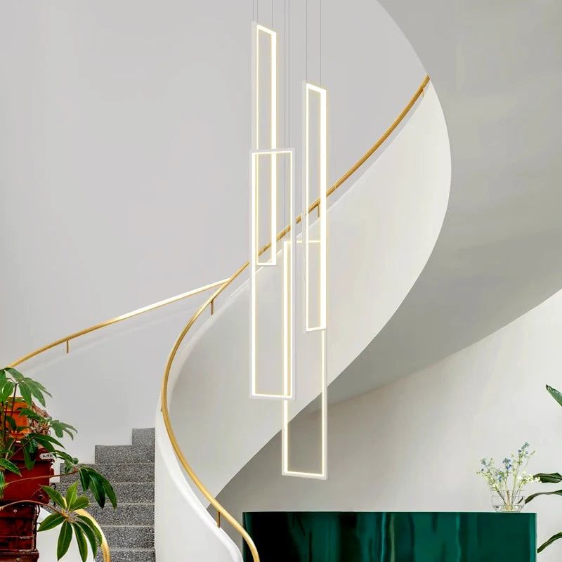 Modern Rectangular Pendant Lights for Staircase Chandelier - Elegant LED Lighting Fixture for Home & Foyer Decor - Perfect for Hallway, Entryway, and Stairwell Illumination
