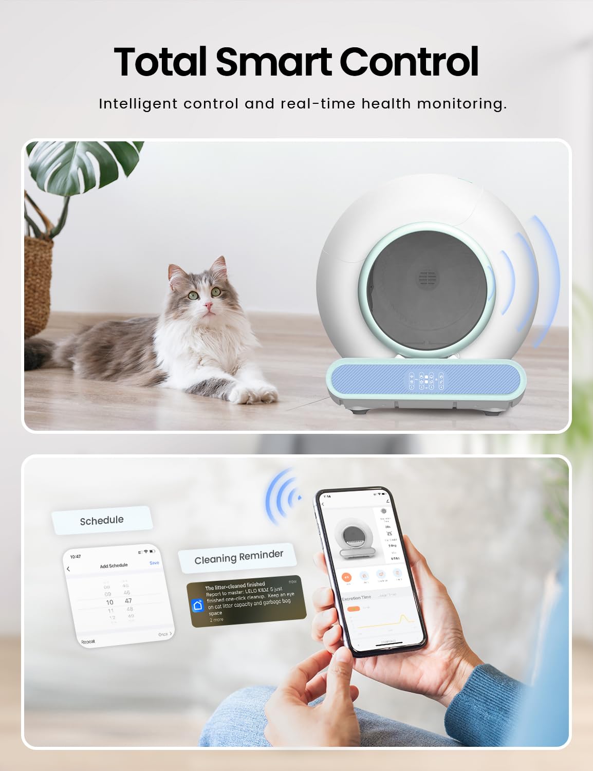 Automatic Self-Cleaning Cat Litter Box for Multiple Cats - 65L Large Capacity with 9L Waste Bin, Smart APP Control, Odor Elimination System - Includes Washable Mat & 6-Month Supply of Liners (3 Rolls) - Perfect for Busy Pet Owners & Multi-Cat Households - Green