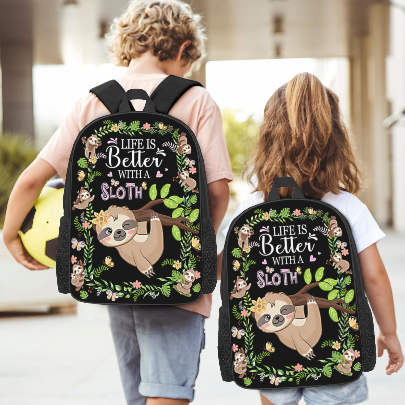 SENROLAN 3-Piece Sloth Backpack Set with Lunch Bag & Pencil Case - Cute School Backpack, Book Bag for Travel, Hiking - Perfect for Girls, Boys, Men & Women - Ideal for School, Work, Outdoor Adventures & Daily Use