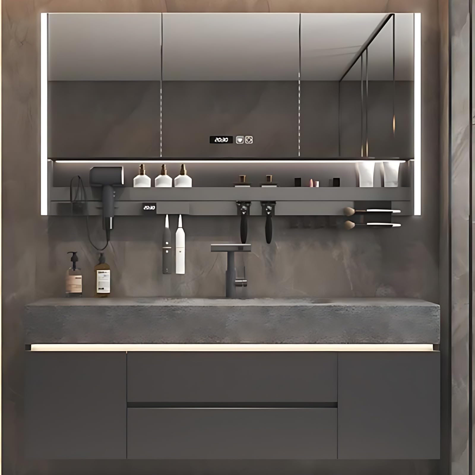 Modern LED Bathroom Vanity Set with Smart Mirror & Sink - 40IN Grey Storage Cabinet for Home Bathroom