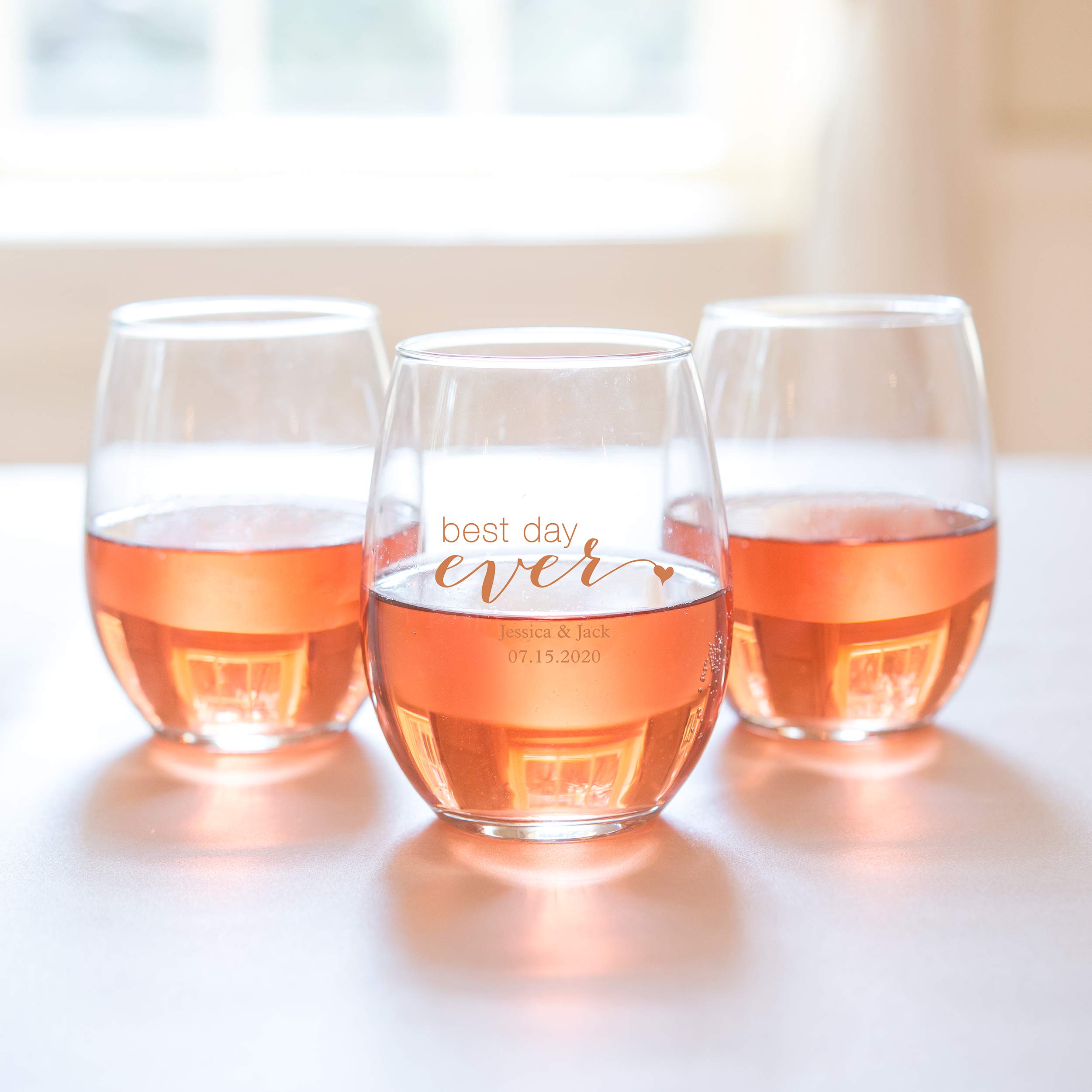 Personalized Large Stemless Wine Glass 15oz (72-Pack) - Custom Wedding Favors, Bridal Shower Gifts & Party Drinkware - Perfect for Receptions, Anniversaries & Special Events