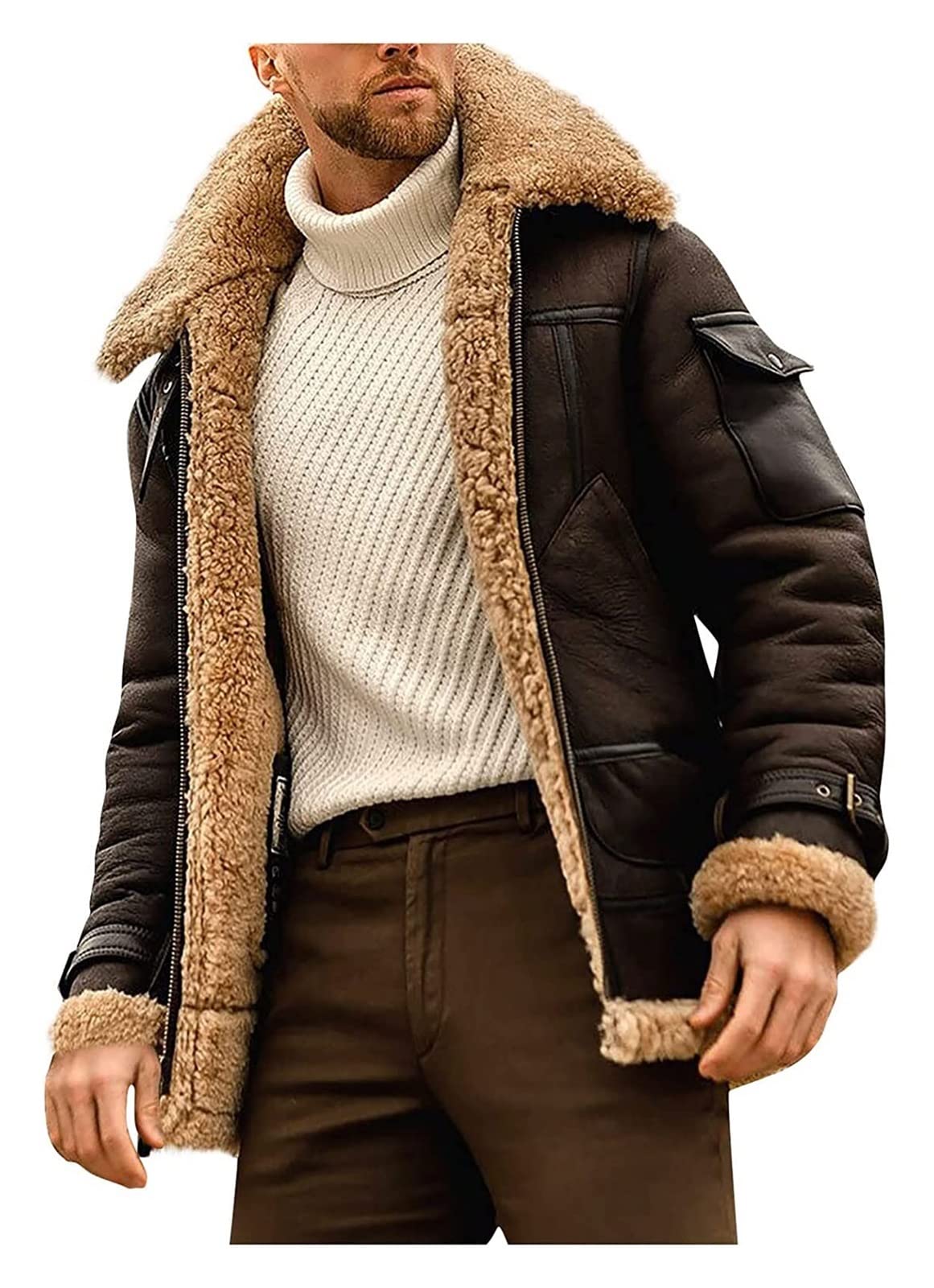Genuine Men's Leather Bomber Jacket - Classic Pilot Style, Premium Coffee Brown, Size XX-Large - Perfect for Casual Wear, Motorcycle Riding & Outdoor Adventures
