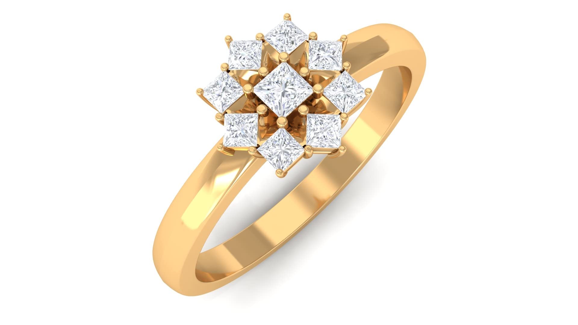 1/4 CT Princess Cut Moissanite Promise Ring for Women - 14K Gold Certified Cluster Engagement Ring - Perfect for Anniversaries, Proposals & Special Occasions