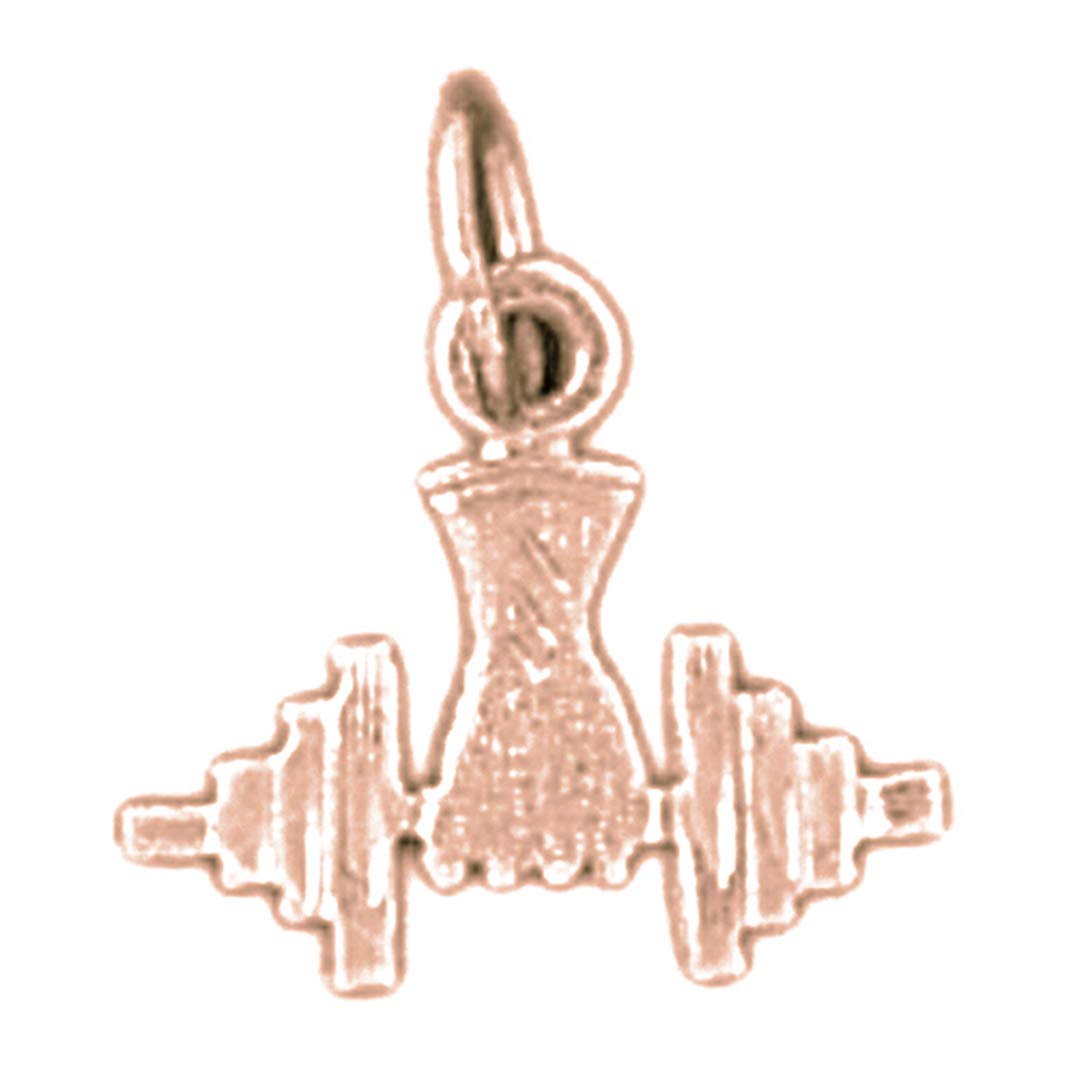 14K Rose Gold Dumbbell Pendant Necklace - 13mm Solid Gold Gym Jewelry for Workout Lovers & Fitness Enthusiasts