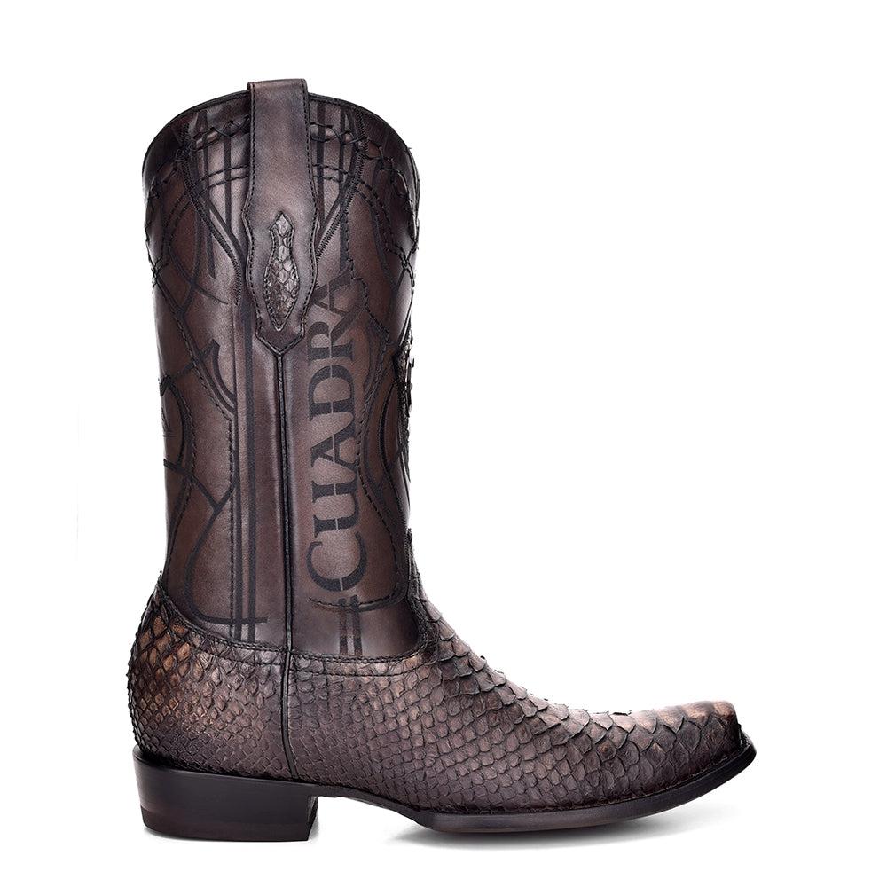 1J1NPC Men's Fashion Cowboy Boots - Genuine Python Leather in Chestnut Brown | Western Style, Durable & Comfortable for Rodeo, Country Music Festivals & Casual Wear