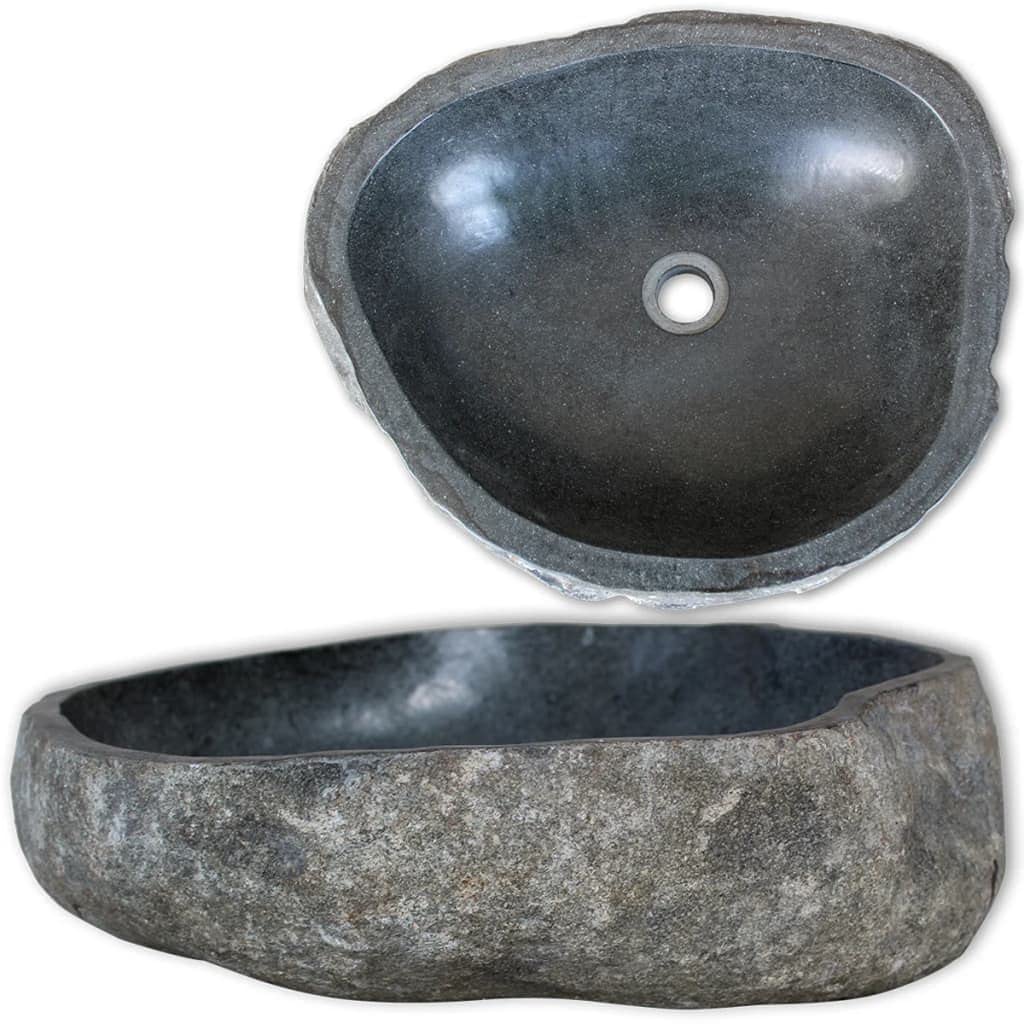 CHARMMA Oval Above Counter Vessel Sink - Natural Stone Wash Basin for Bathroom Vanity, Tabletop River Stone Sink Bowl (17.7