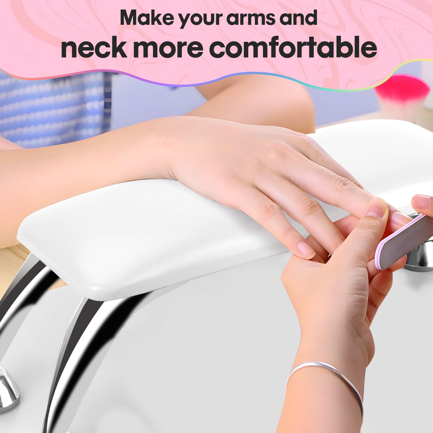 Professional Nail Tech Arm Rest with Soft Microfiber Leather - Ergonomic Hand Support for Salon & Home Manicures, Includes Nail Table Mat - Perfect for Relaxing Arms During Gel, Acrylic & Pedicure Services