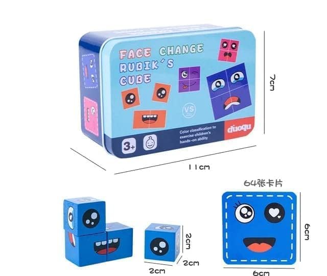 Wooden Face Cube Change Puzzle - 16 Face Blocks & 72 Playing Cards, Emoji Expressions Matching Game for Kids Ages 3+, Fun Educational Toy for Boys and Girls - Perfect for Family Game Night, Birthday Gifts, and Classroom Learning Activities