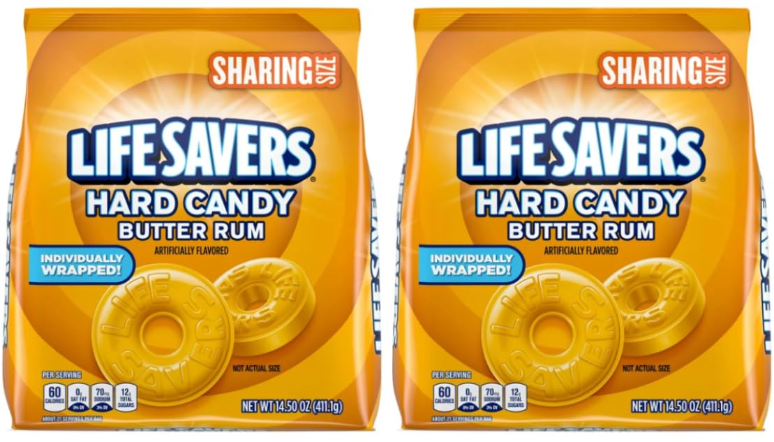 Butter Rum Hard Candy Individually Wrapped - 14.5oz Bulk Bag (2-Pack) - Perfect for Parties, Office Snacks & Halloween Treats